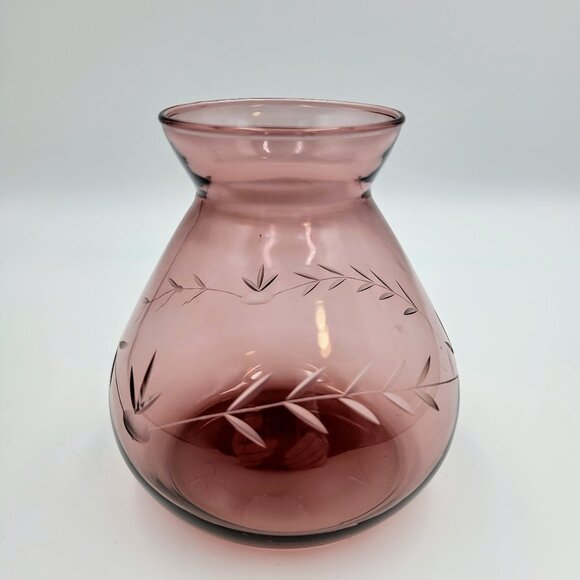 Vintage Cranberry Purple Etched Vase Round Read - Picture 5 of 11